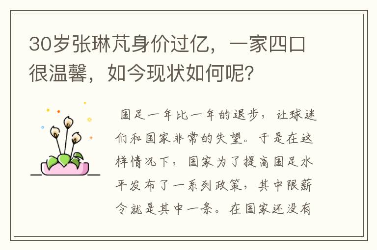 30岁张琳芃身价过亿,一家四口很温馨,如今现状如何呢?