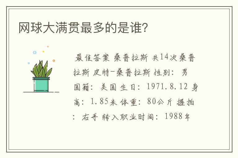 网球大满贯最多的是谁?