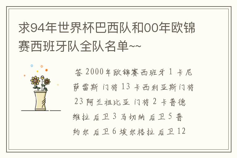 求94年世界杯巴西队和00年欧锦赛西班牙队全队名单~~