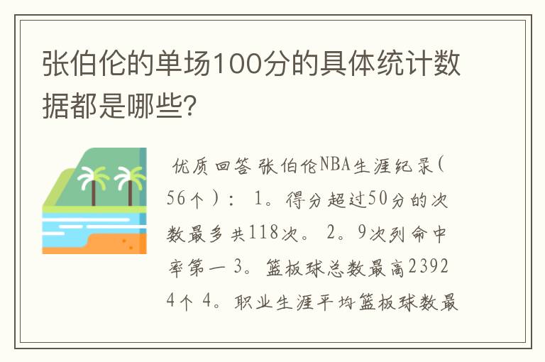 张伯伦的单场100分的具体统计数据都是哪些?