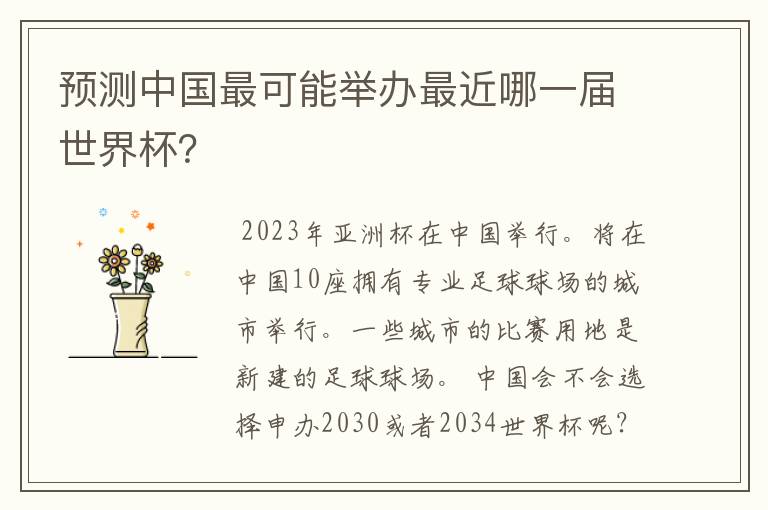预测中国最可能举办最近哪一届世界杯?