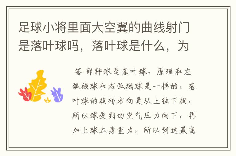 足球小将里面大空翼的曲线射门是落叶球吗,落叶球是什么,为什么落叶球会在空中突然下降
