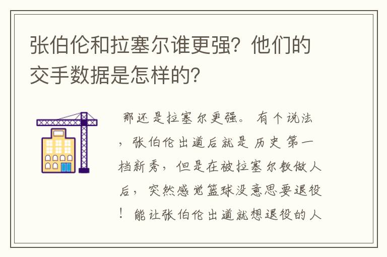 张伯伦和拉塞尔谁更强?他们的交手数据是怎样的?
