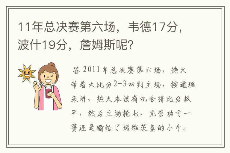 11年总决赛第六场,韦德17分,波什19分,詹姆斯呢?