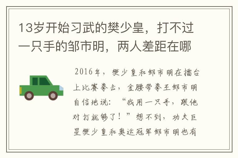 13岁开始习武的樊少皇,打不过一只手的邹市明,两人差距在哪?