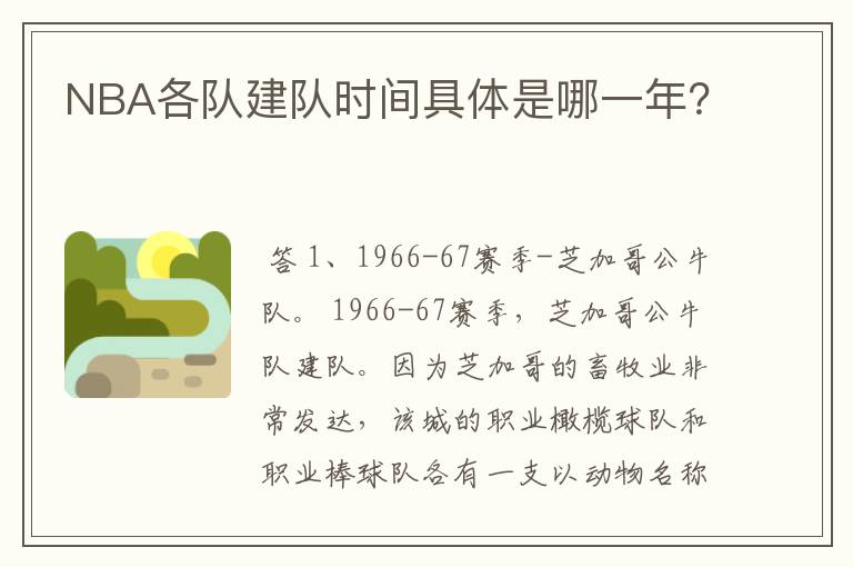 NBA各队建队时间具体是哪一年?