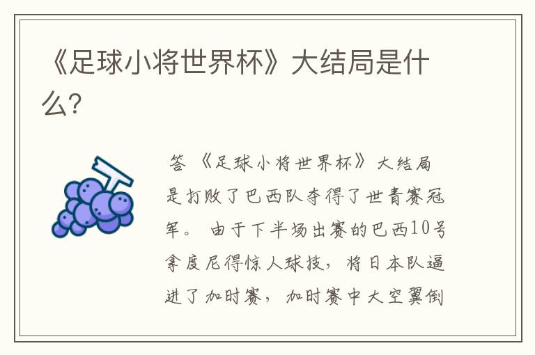 《足球小将世界杯》大结局是什么?