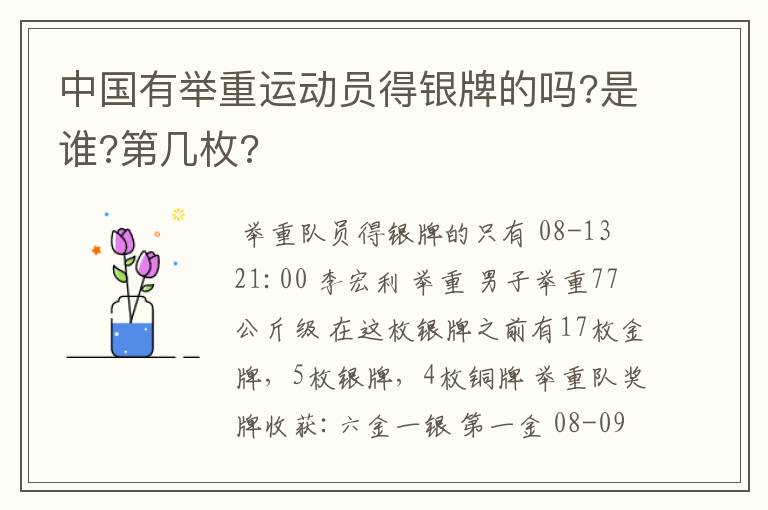 中国有举重运动员得银牌的吗?是谁?第几枚?