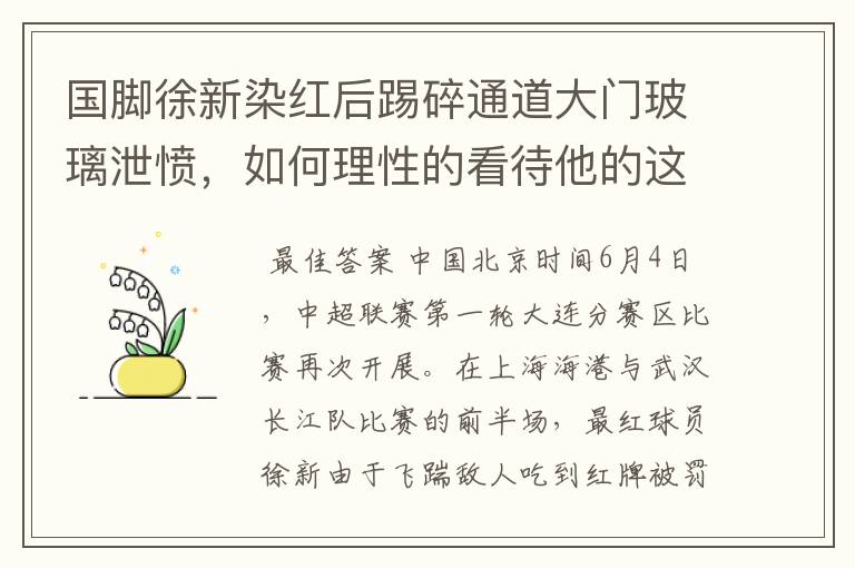国脚徐新染红后踢碎通道大门玻璃泄愤,如何理性的看待他的这番举动?