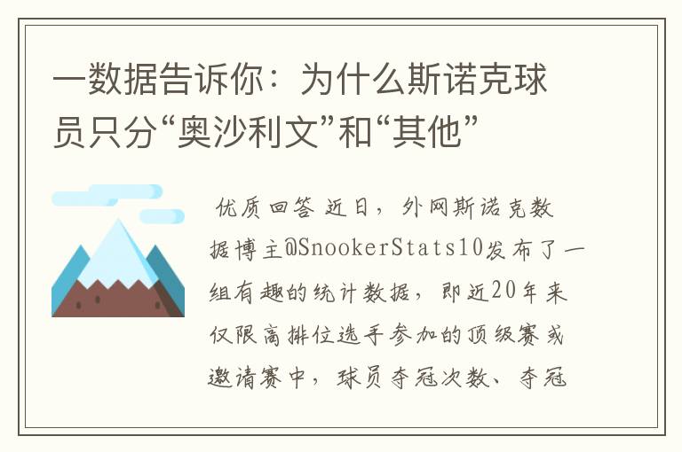 一数据告诉你:为什么斯诺克球员只分“奥沙利文”和“其他”