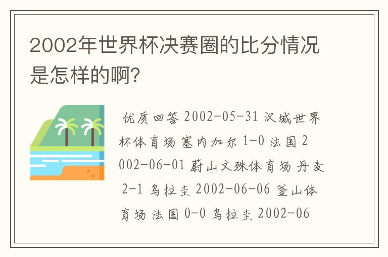 2002年世界杯决赛圈的比分情况是怎样的啊?