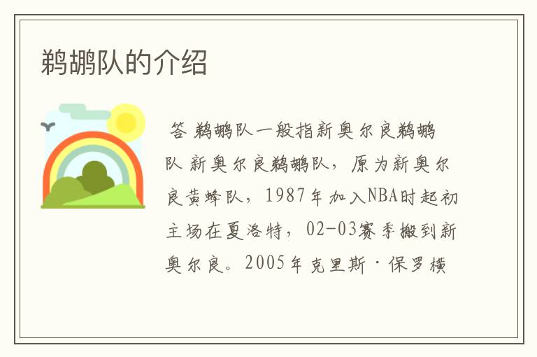 鹈鹕队的介绍