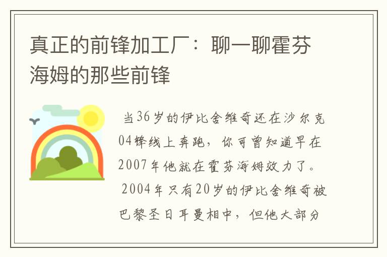真正的前锋加工厂:聊一聊霍芬海姆的那些前锋