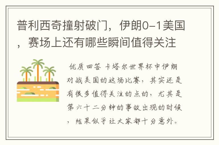 普利西奇撞射破门,伊朗0-1美国,赛场上还有哪些瞬间值得关注?