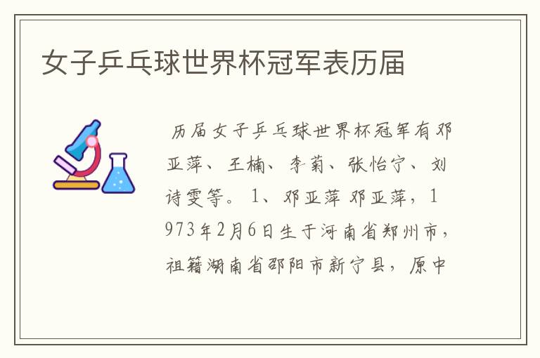 女子乒乓球世界杯冠军表历届