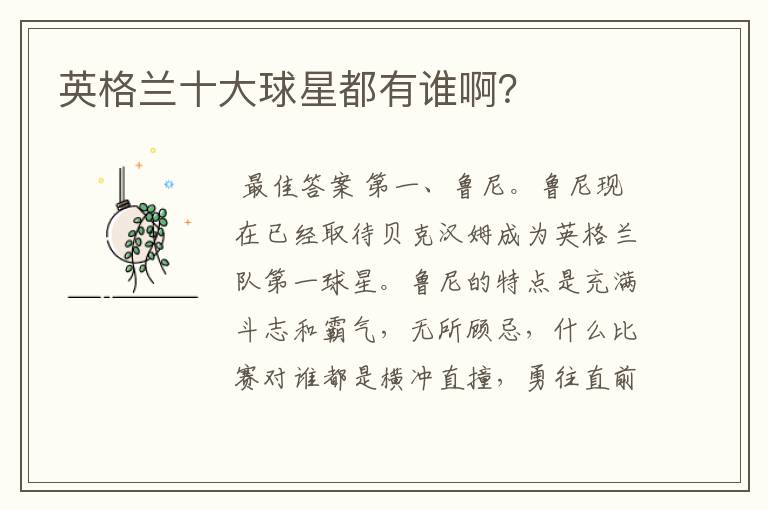 英格兰十大球星都有谁啊?