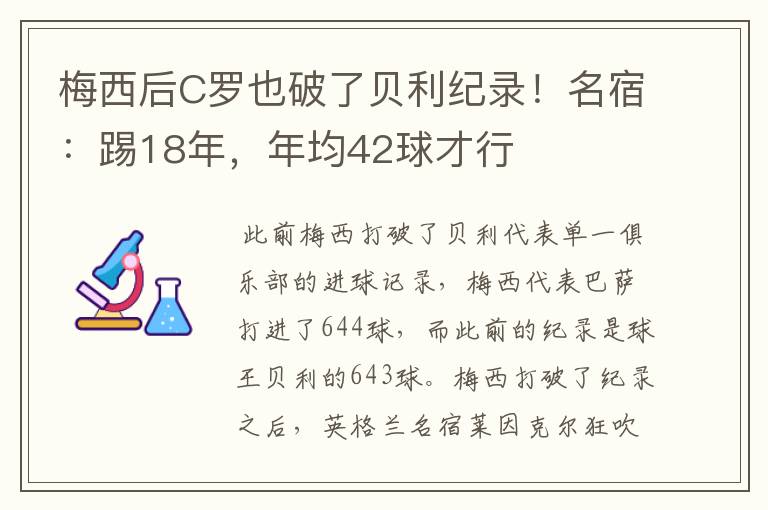 梅西后C罗也破了贝利纪录!名宿:踢18年,年均42球才行