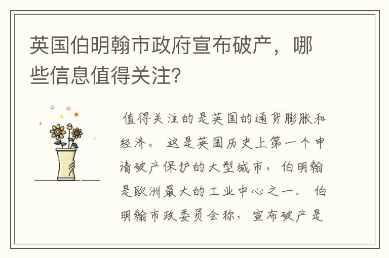 英国伯明翰市政府宣布破产,哪些信息值得关注?
