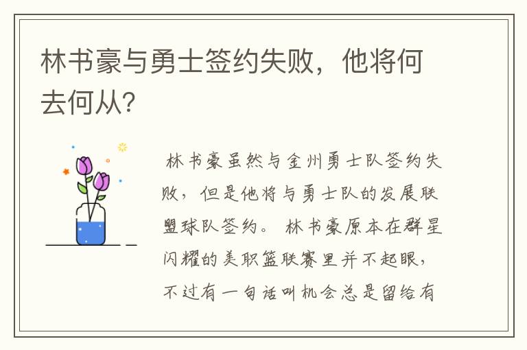 林书豪与勇士签约失败,他将何去何从?