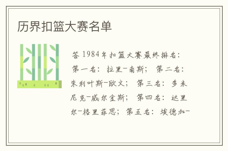 历界扣篮大赛名单
