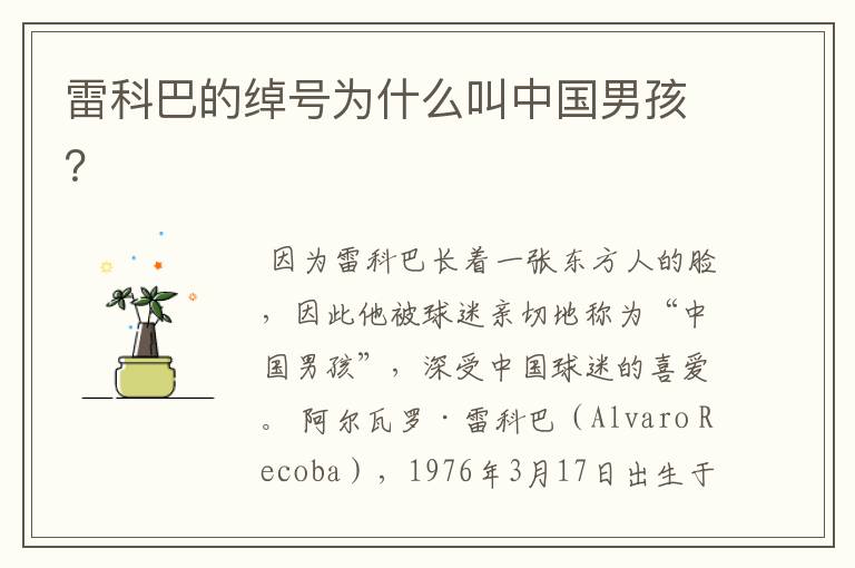 雷科巴的绰号为什么叫中国男孩？