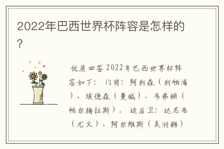 2022年巴西世界杯阵容是怎样的?