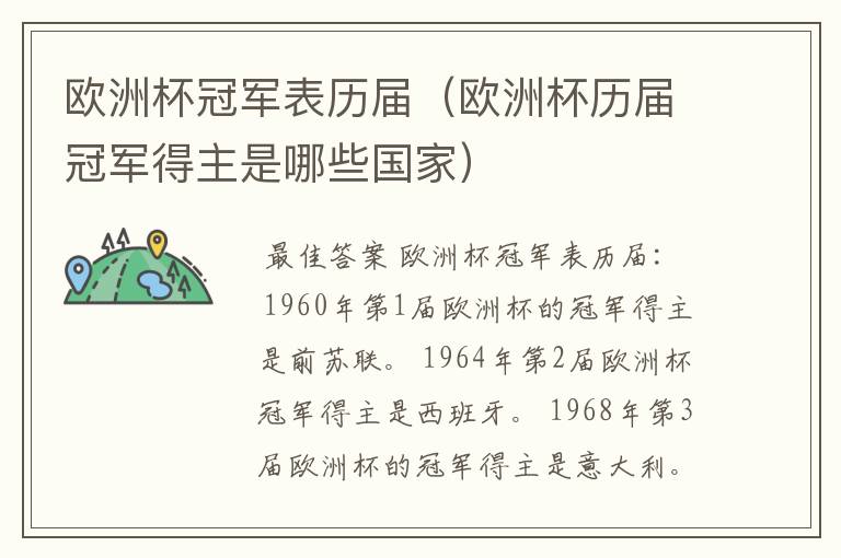 欧洲杯冠军表历届(欧洲杯历届冠军得主是哪些国家)