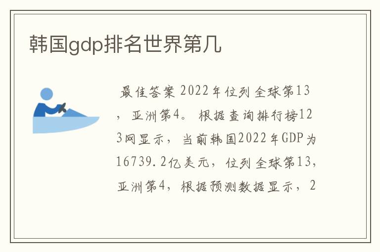 韩国gdp排名世界第几