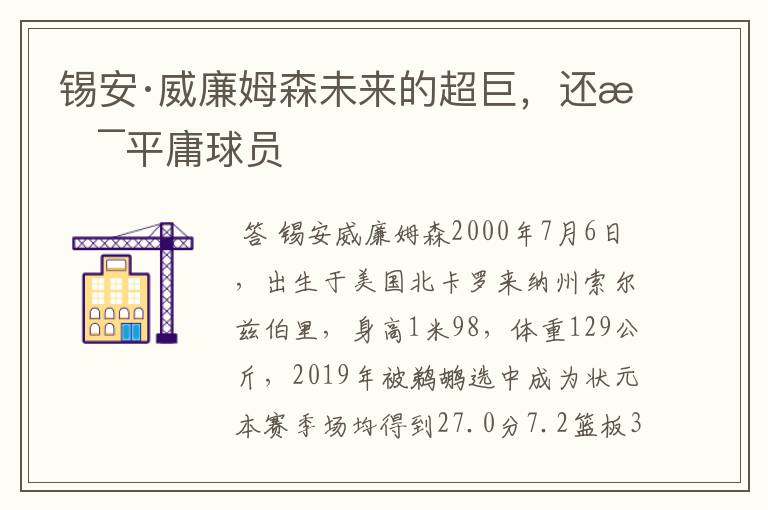 锡安·威廉姆森未来的超巨,还是平庸球员