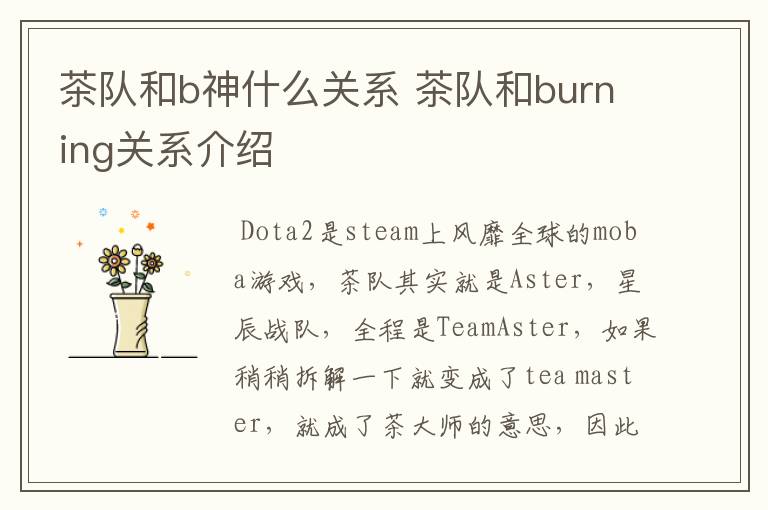 茶队和b神什么关系 茶队和burning关系介绍