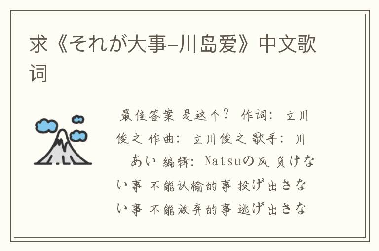 求《それが大事-川岛爱》中文歌词