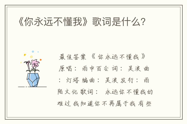 《你永远不懂我》歌词是什么?