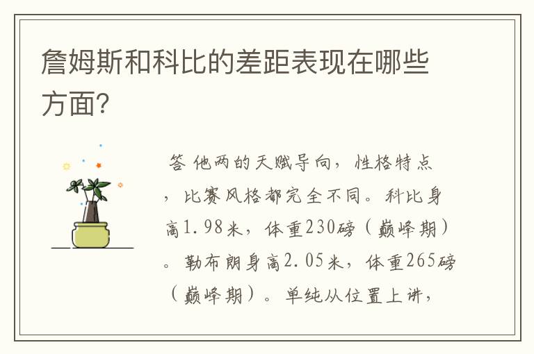 詹姆斯和科比的差距表现在哪些方面?