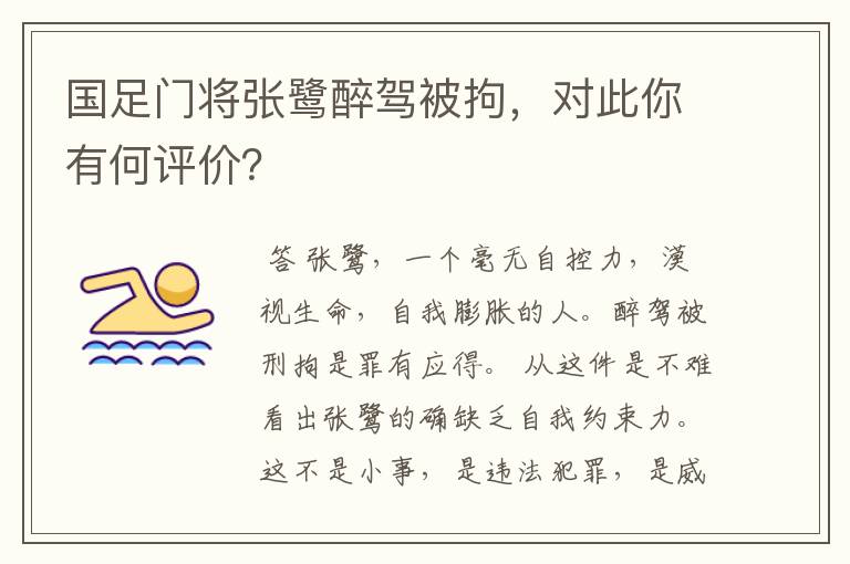 国足门将张鹭醉驾被拘,对此你有何评价?
