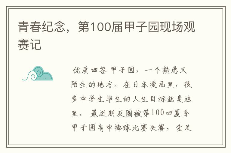 青春纪念,第100届甲子园现场观赛记