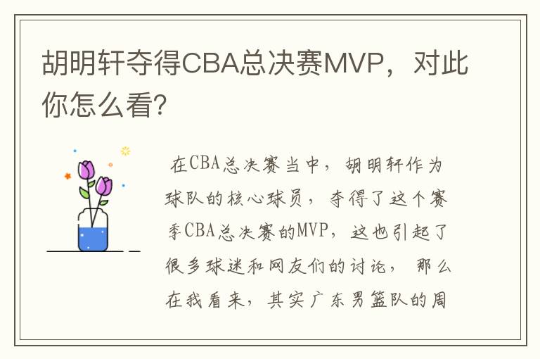 胡明轩夺得CBA总决赛MVP,对此你怎么看?