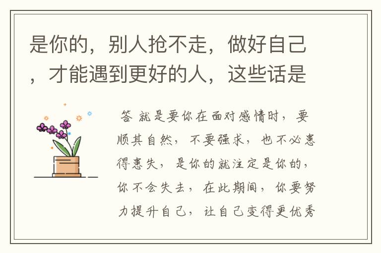 是你的,别人抢不走,做好自己,才能遇到更好的人,这些话是什么意思?