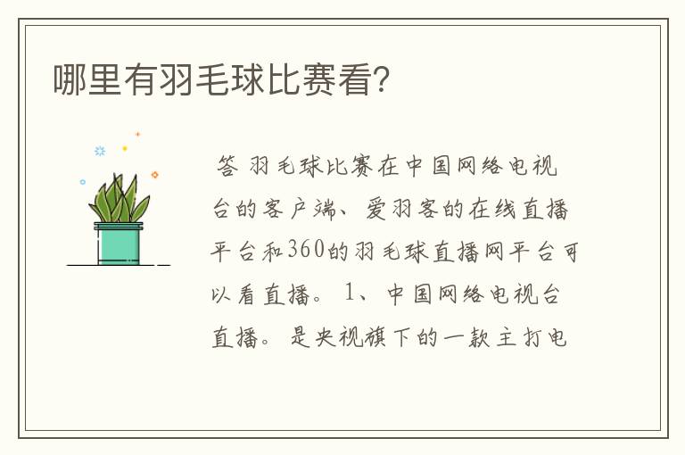 哪里有羽毛球比赛看?