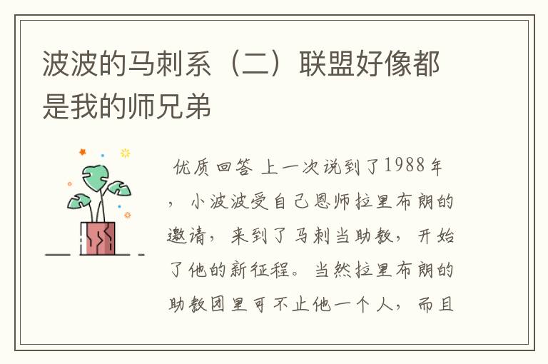 波波的马刺系(二)联盟好像都是我的师兄弟