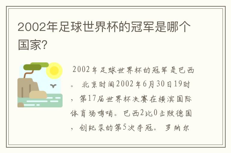2002年足球世界杯的冠军是哪个国家?