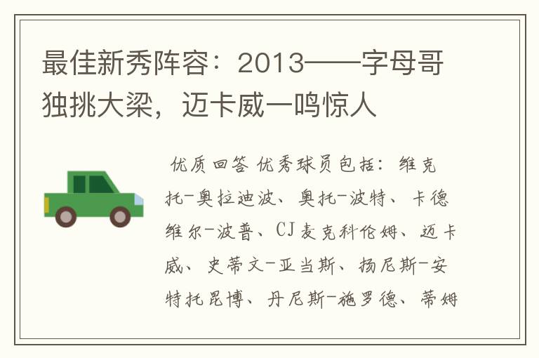 最佳新秀阵容:2013——字母哥独挑大梁,迈卡威一鸣惊人
