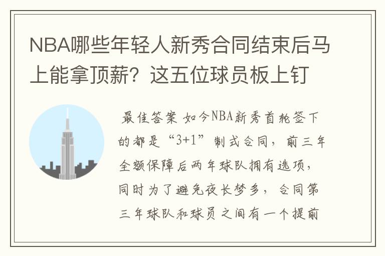 NBA哪些年轻人新秀合同结束后马上能拿顶薪?这五位球员板上钉钉-