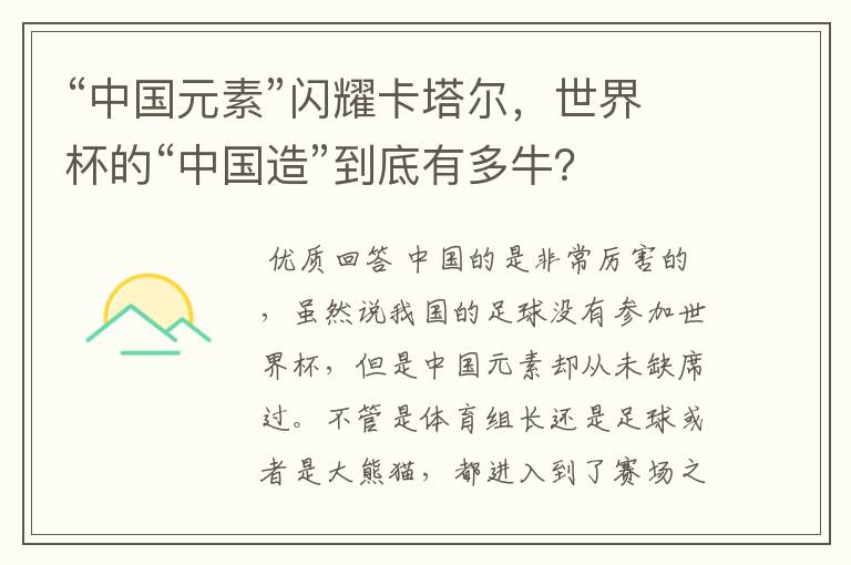 “中国元素”闪耀卡塔尔,世界杯的“中国造”到底有多牛?