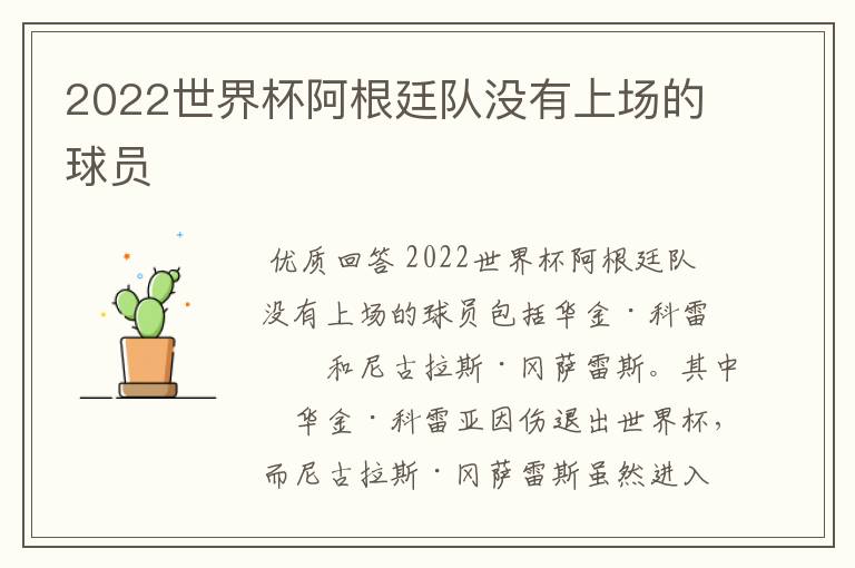 2022世界杯阿根廷队没有上场的球员