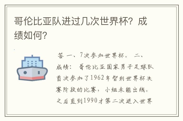 哥伦比亚队进过几次世界杯?成绩如何?