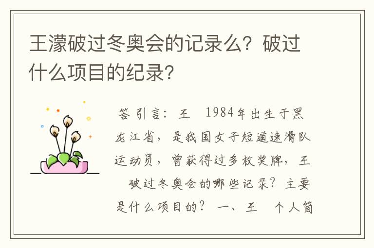 王濛破过冬奥会的记录么?破过什么项目的纪录?