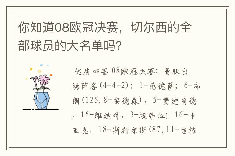 你知道08欧冠决赛，切尔西的全部球员的大名单吗？