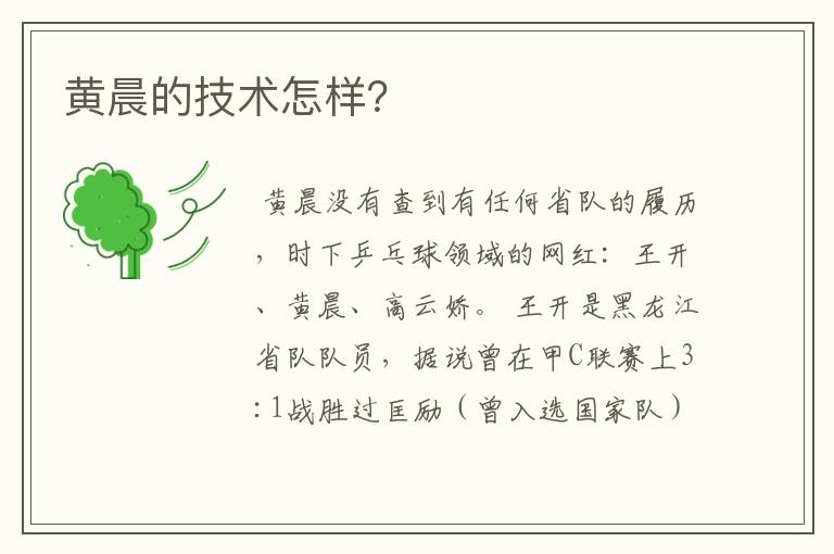 黄晨的技术怎样?