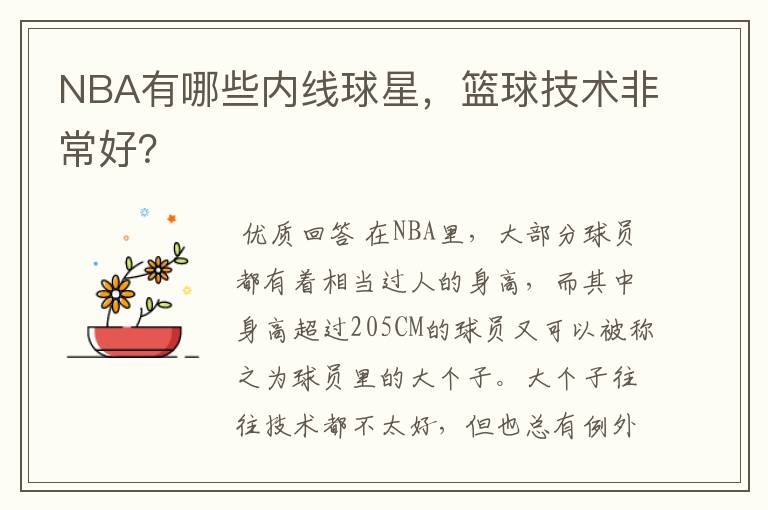 NBA有哪些内线球星,篮球技术非常好?