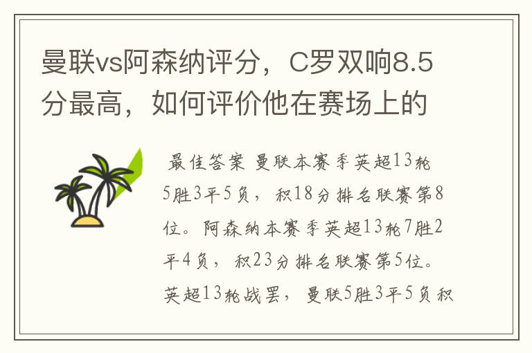 曼联vs阿森纳评分,C罗双响8.5分最高,如何评价他在赛场上的表现?